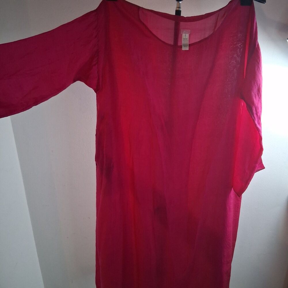 Dosa Shift Dress Womens Size 1 Magenta Pink Pocket Tunic Midi Made USA Silk